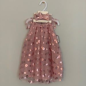 🆕Rene Rofe pink flower baby dress w/ headband